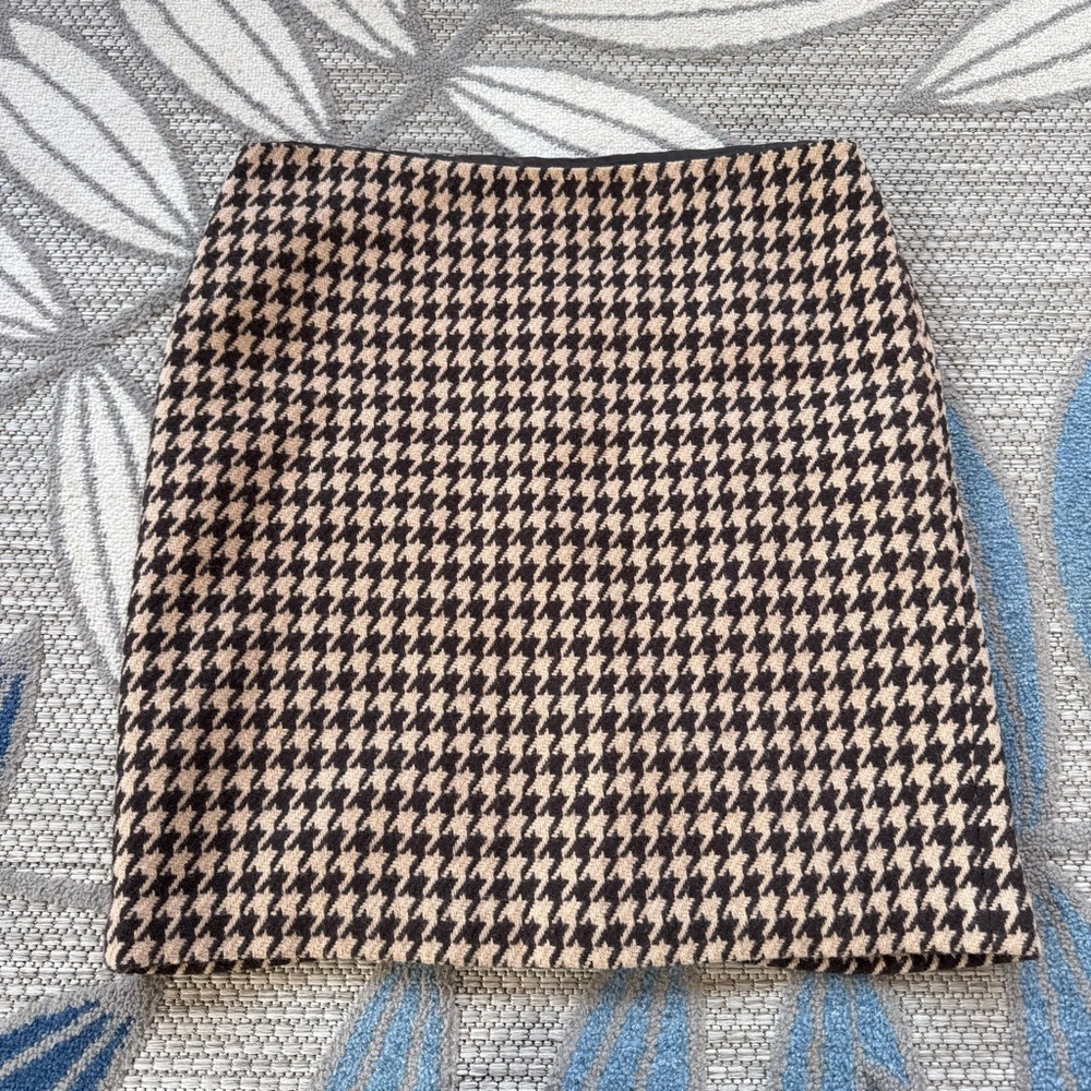 Talbots Women's Wool Houndstooth Pencil‎ Skirt Size 12 Brown/Tan